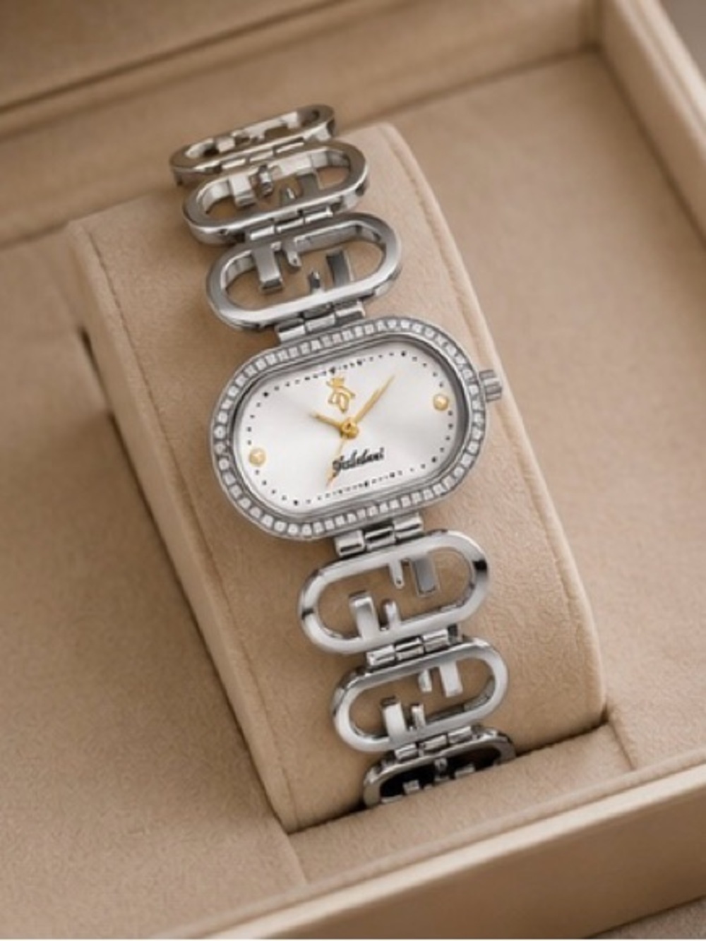 Silver Oval Crystal Bracelet Watch | Elegant Rhinestone Dress Watch for Women